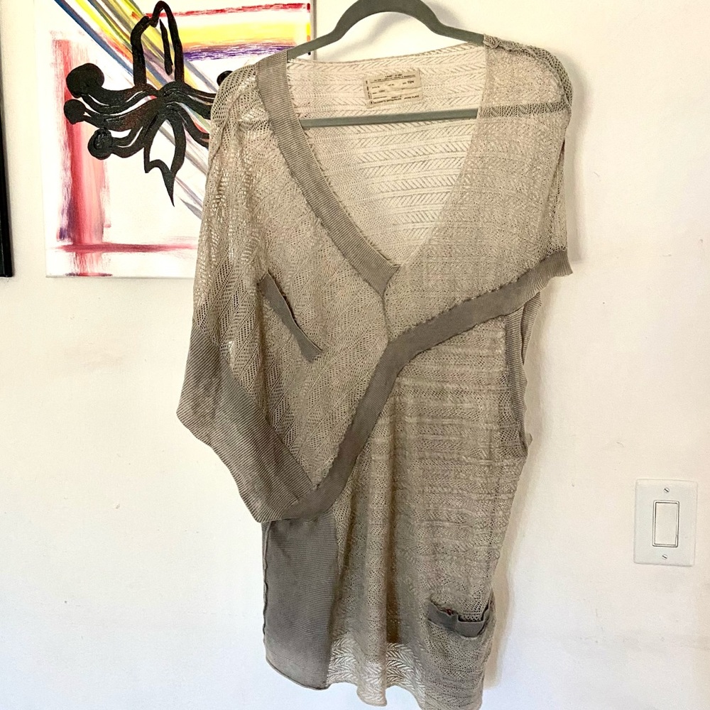 Allsaints Knitted Grey asymmetrical see through sleeveless shirt, size 10